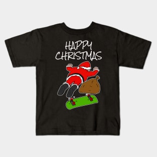 Skateboarding Santa Fallen Off Skateboard Funny Christmas Kids T-Shirt